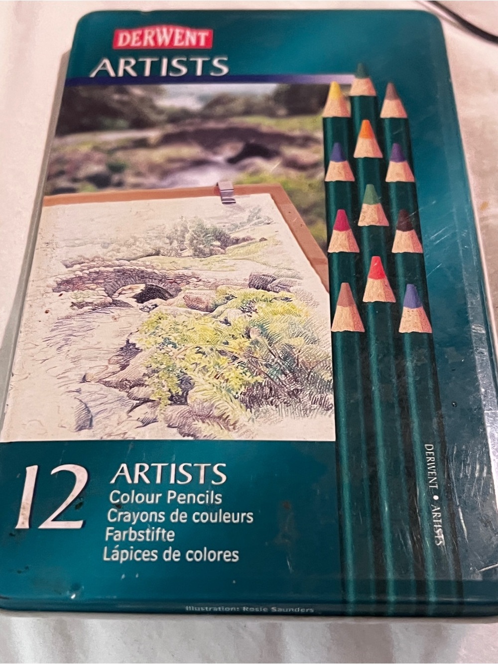 New Sealed Derwent Artists 12-Color Pencil Tin -Vintage